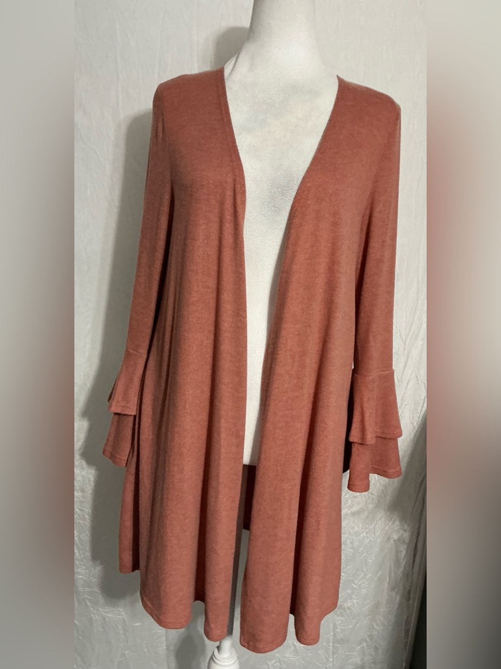 Pinkblush Rust Open-Front Layered Ruffle Sleeve Cardigan